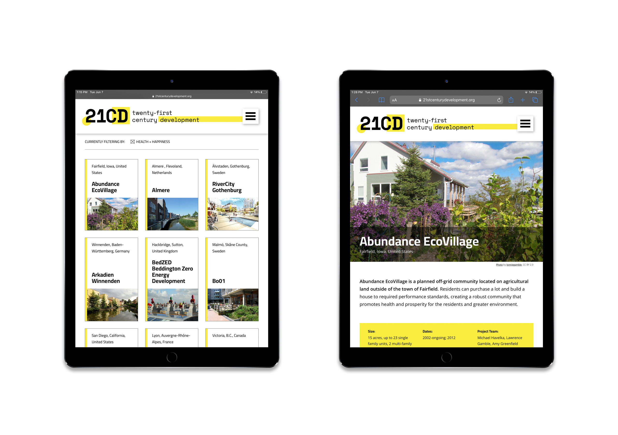 21st Century Design website pages shown on two ipads