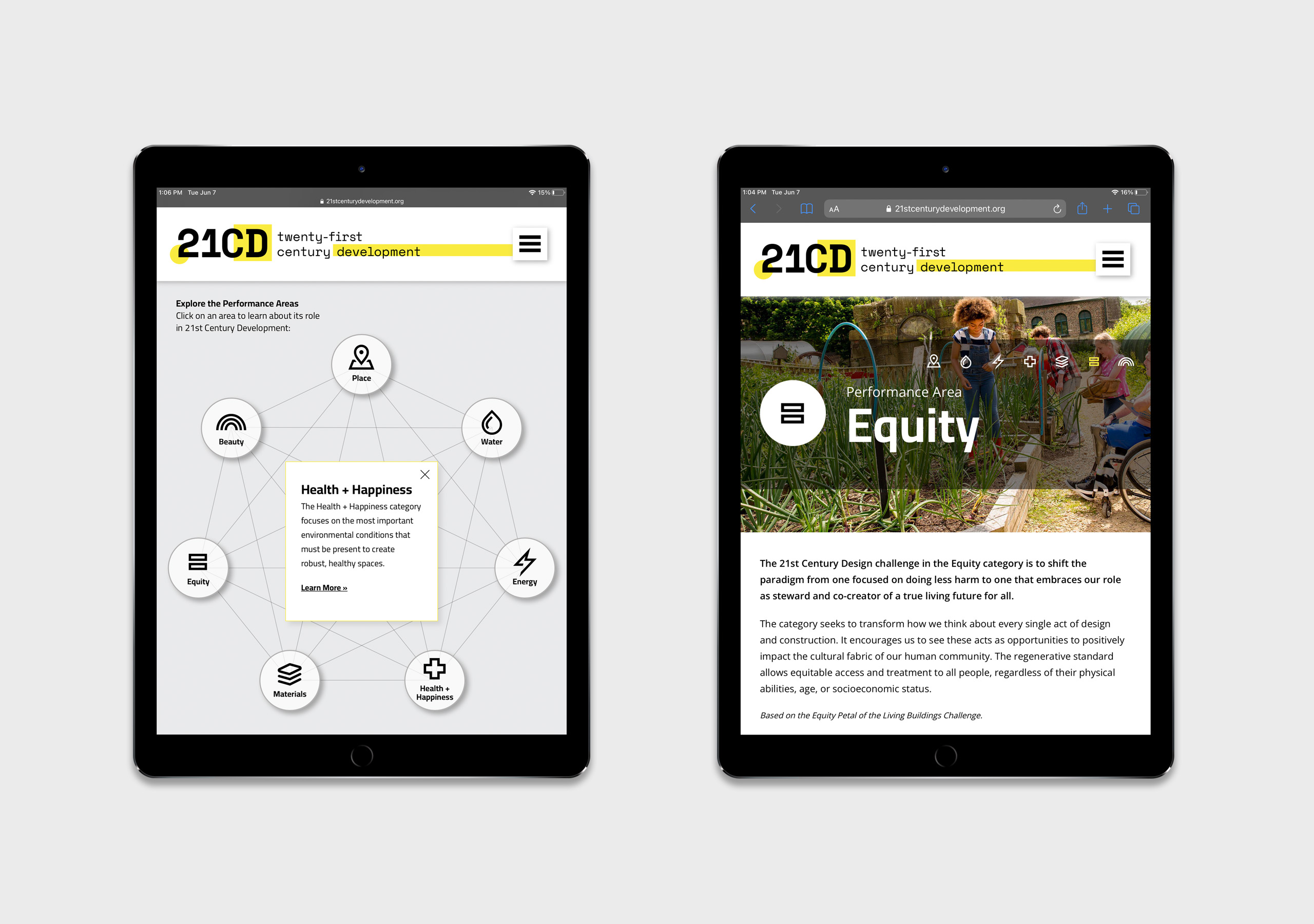 21st Century Design website pages shown on two ipads