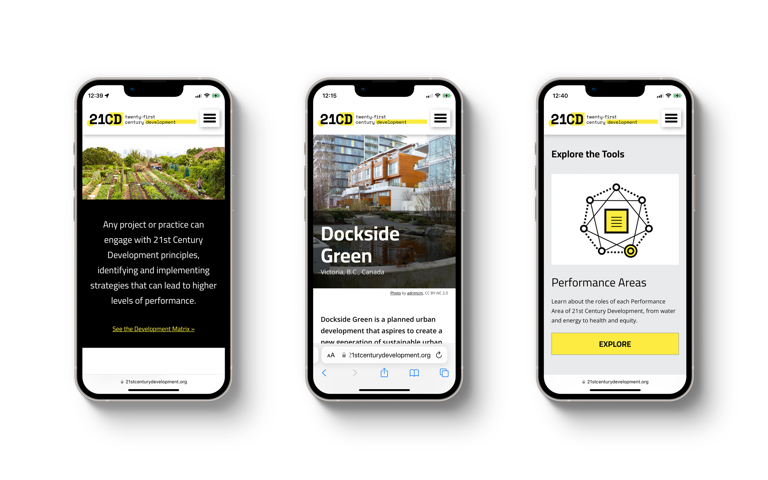 21st Century Design website pages shown on three iphones