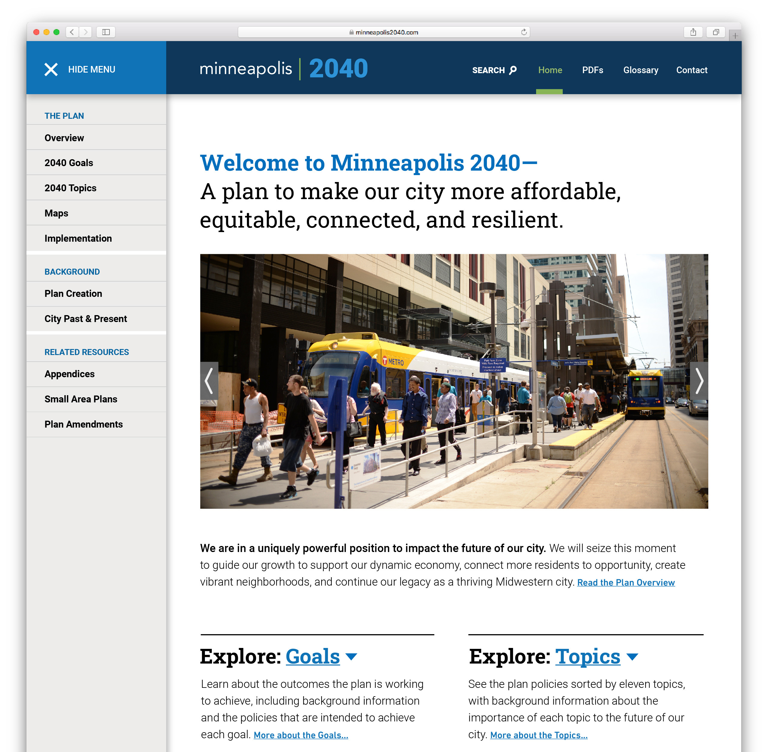 Minneapolis 2040 Full view of homepage