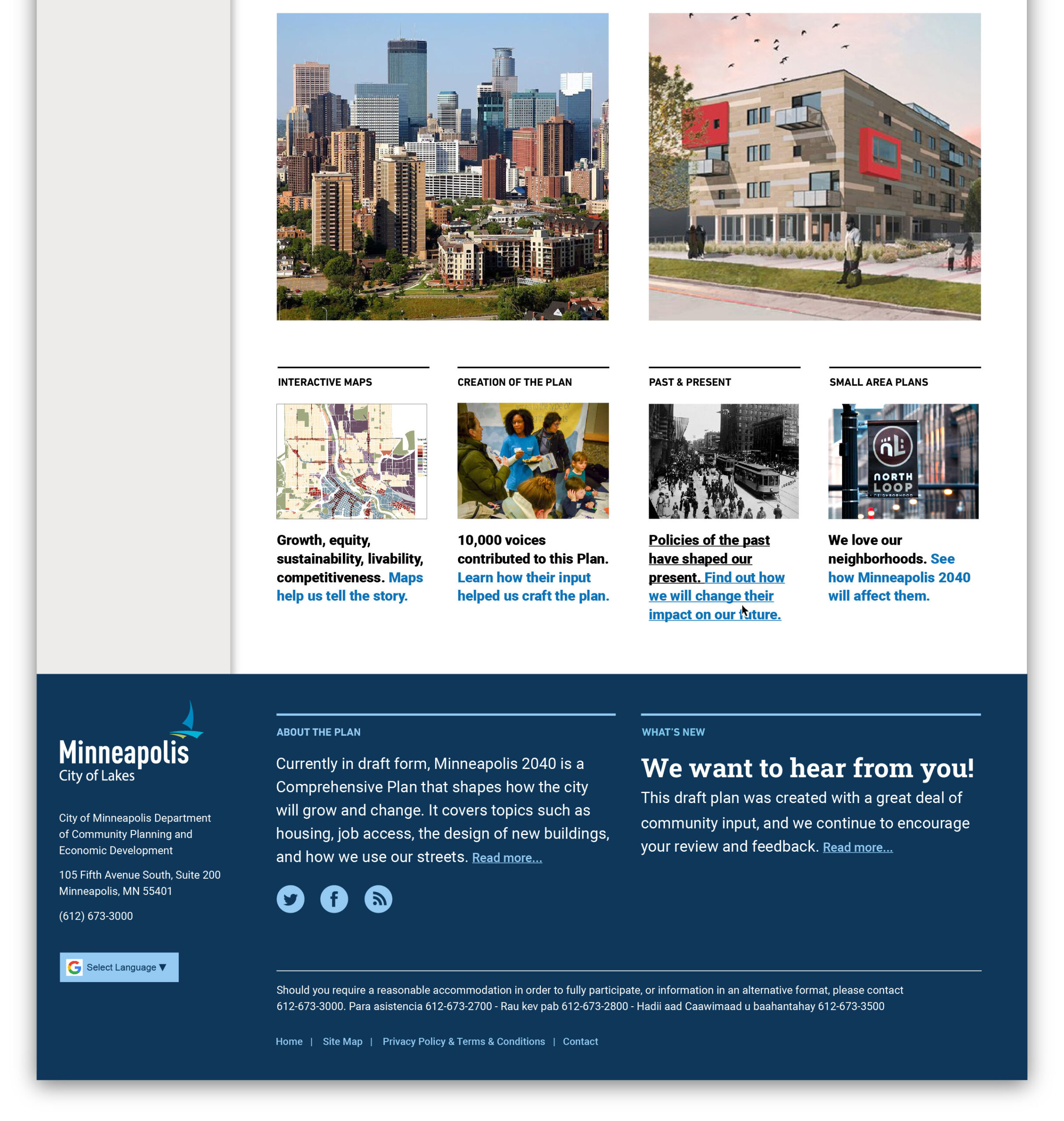 Minneapolis 2040 full view of homepage