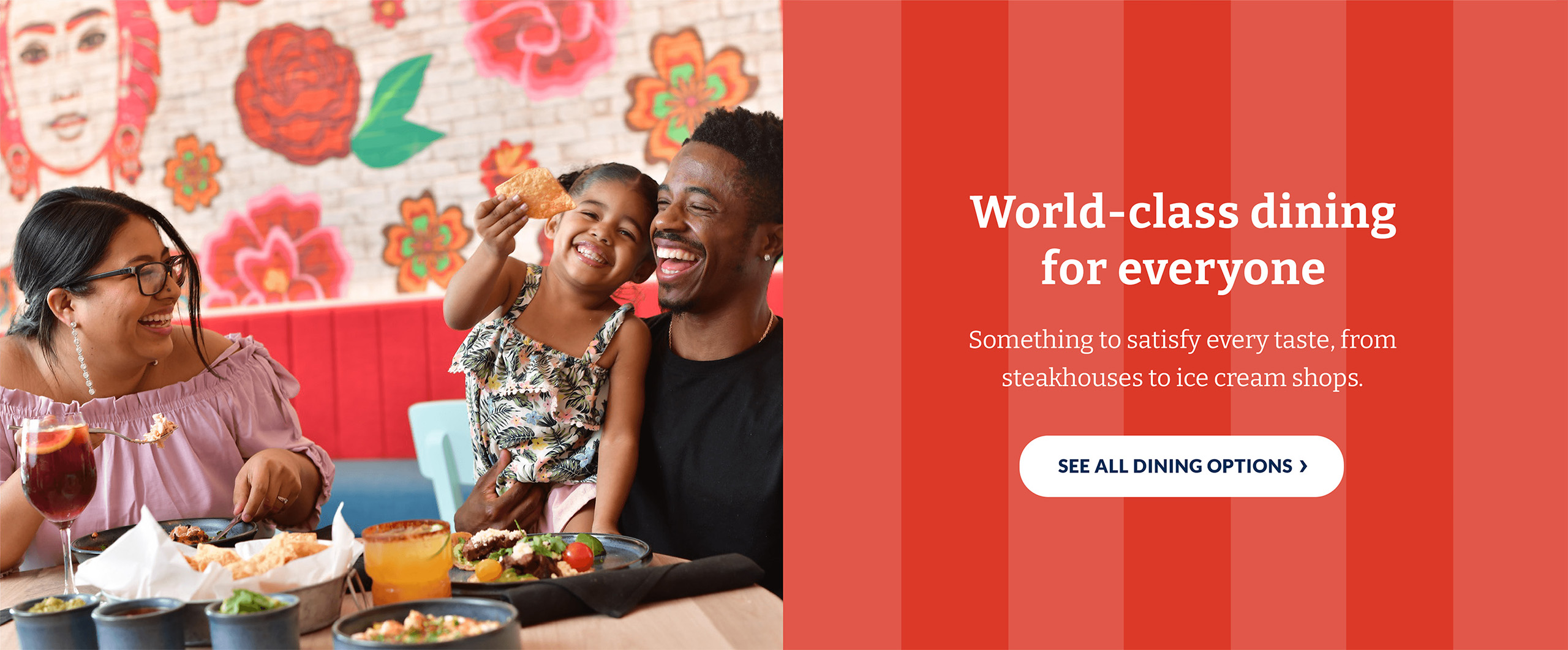 Detail of a website component featuring a family having dinner and laughing together
