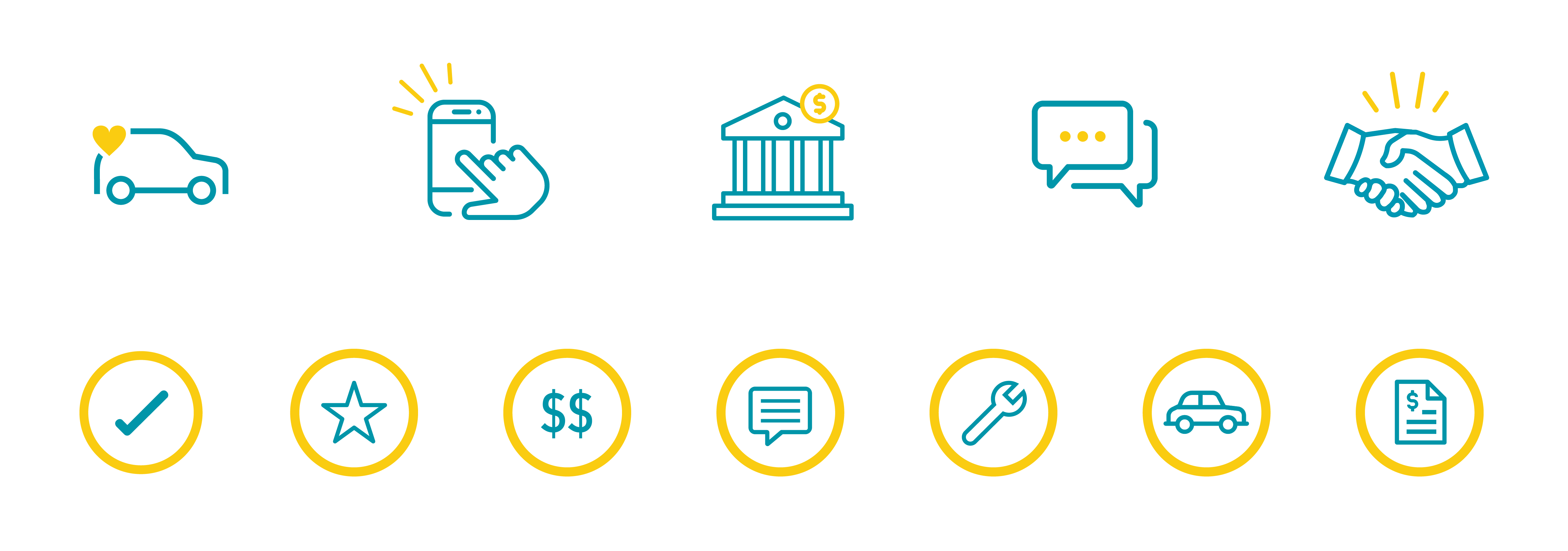 A sample set of icons of a variety of financial and auto topics