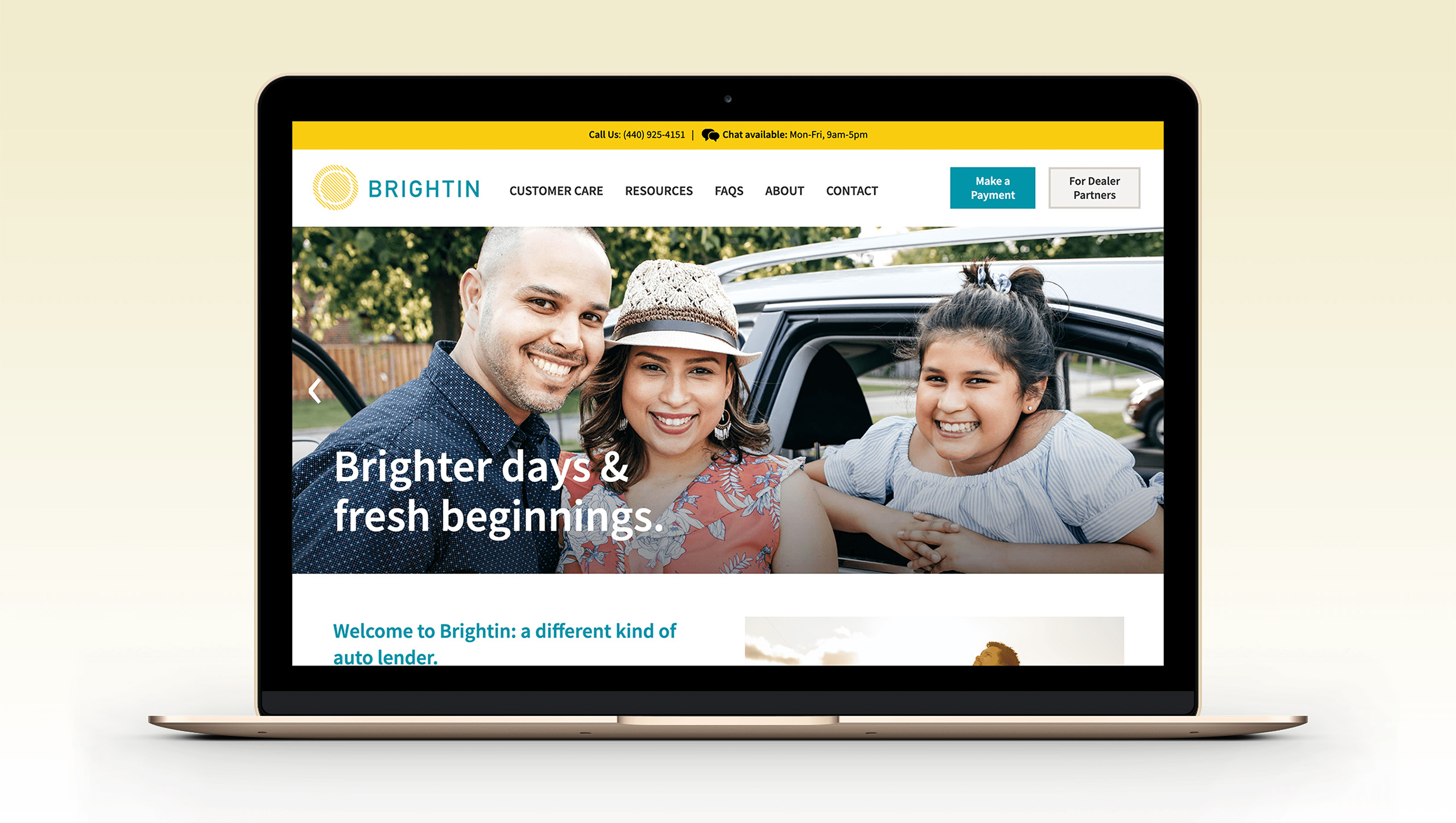Brightin website homepage shown on laptop