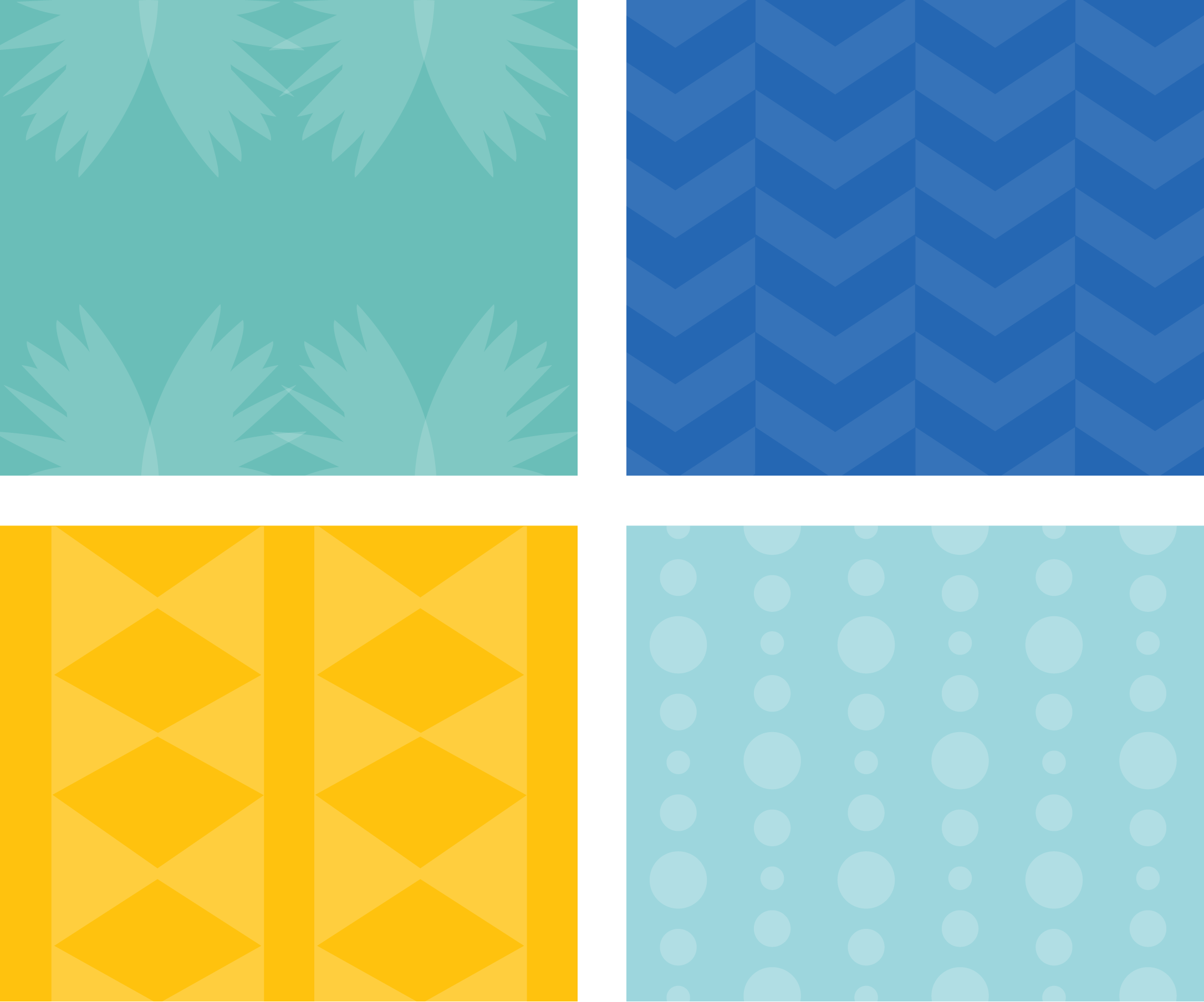 Four colorful boxes with patterns